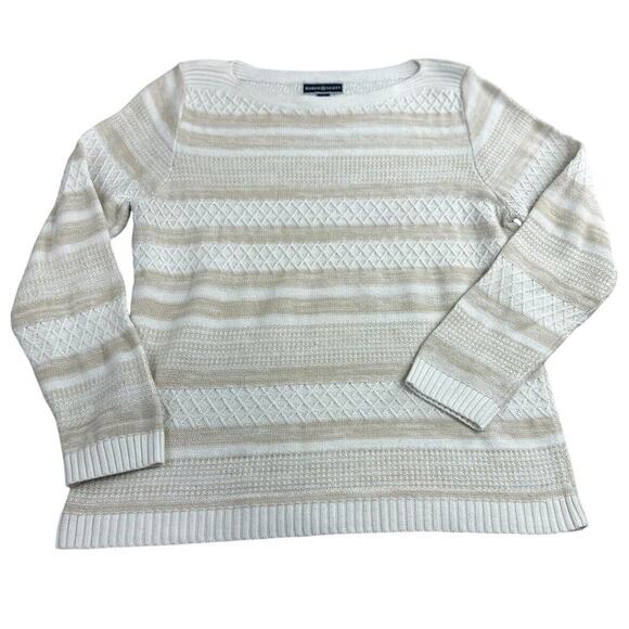 Karen Scott Tan Cable Knit Sweater Sz Large Pullover Boat Neck Long-Sleeve - Picture 5 of 7